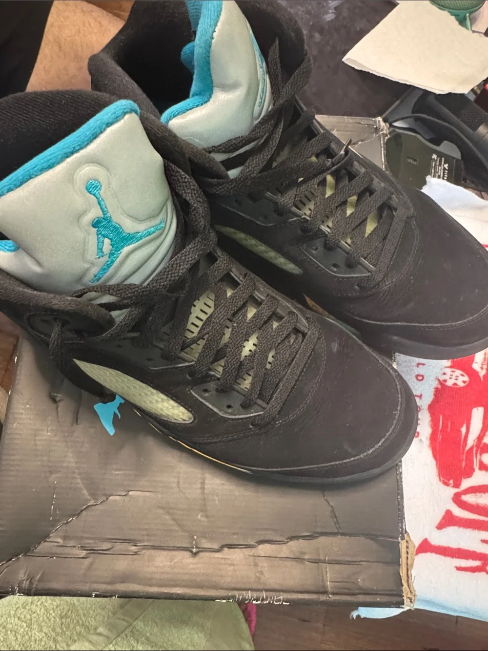 Jordan Men's Black Sneakers with Aqua Jumpman Accents